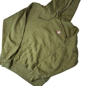 Champion Olive Green Reverse Weave Pullover Hoodie with Small Logo S